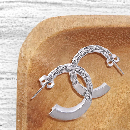 Fashion Jewelry: White Gold Braid Design Open Hoop Earrings Pinktown