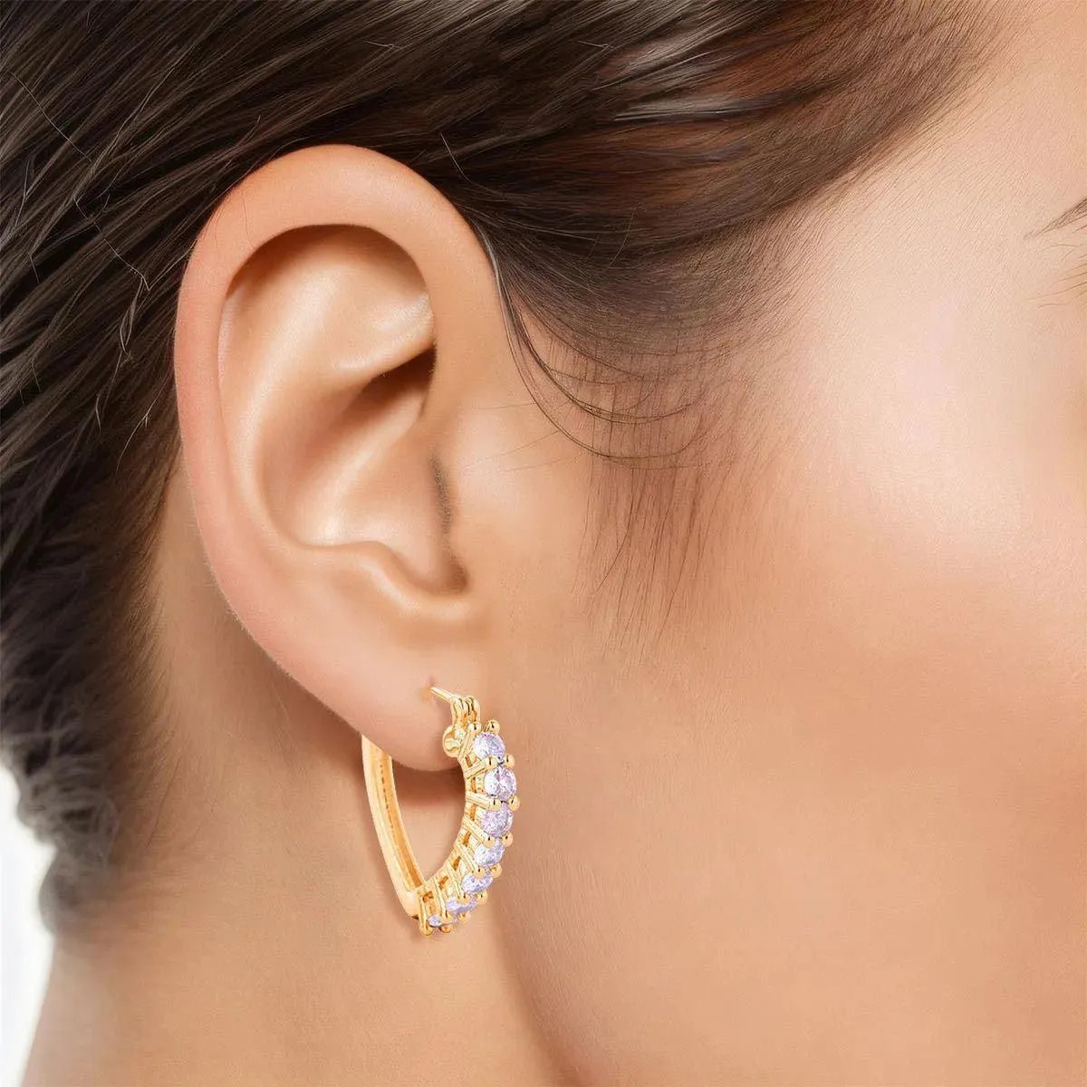 Fashion Jewelry to Dazzle in Style: Small CZ Heart Hoop Earrings in Gold for Women