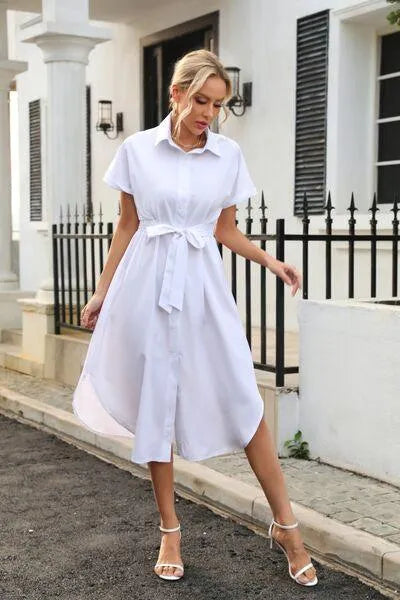 Feel Fabulous in a Tied Button Up Shirt Dress Jewelry Bubble