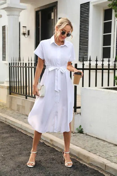 Feel Fabulous in a Tied Button Up Shirt Dress Jewelry Bubble