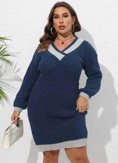 Feel confident and trendy in our Plus Size Colorblock V-neck Knit Dress! Jewelry Bubble