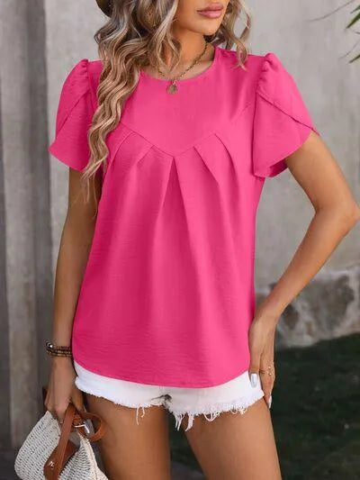 Flattering Ruched Blouse with Petal Sleeves | Stylish Women's Fashion Jewelry Bubble