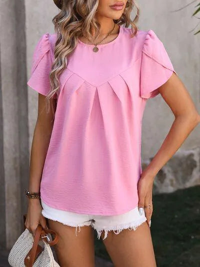 Flattering Ruched Blouse with Petal Sleeves | Stylish Women's Fashion Jewelry Bubble