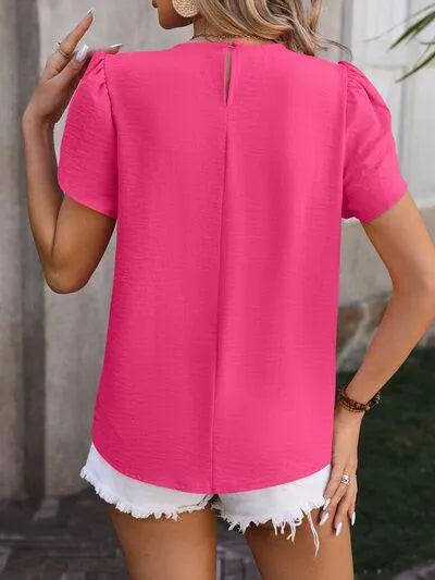 Flattering Ruched Blouse with Petal Sleeves | Stylish Women's Fashion Jewelry Bubble