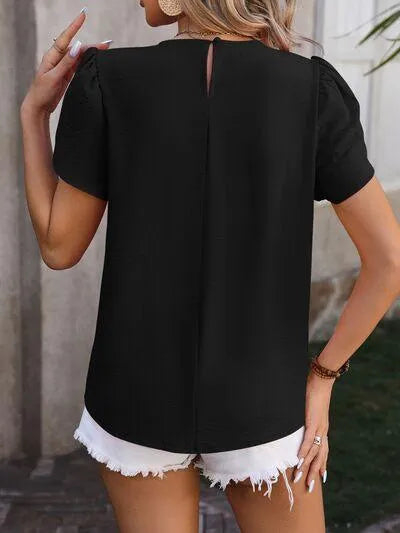 Flattering Ruched Blouse with Petal Sleeves | Stylish Women's Fashion Jewelry Bubble