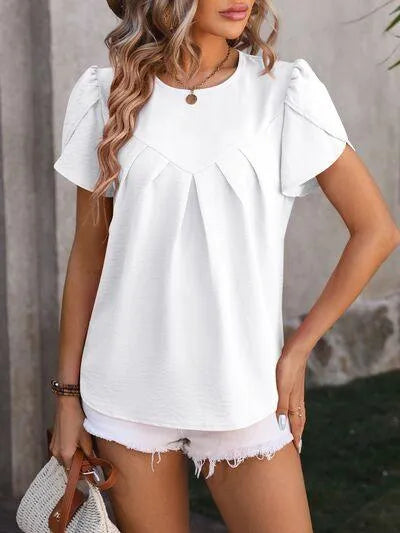 Flattering Ruched Blouse with Petal Sleeves | Stylish Women's Fashion Jewelry Bubble