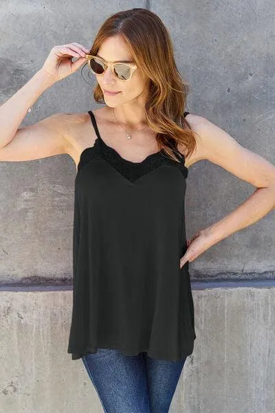 Flirty and Fabulous: Lace Trim V-Neck Cami Perfect for Any Occasion! Jewelry Bubble