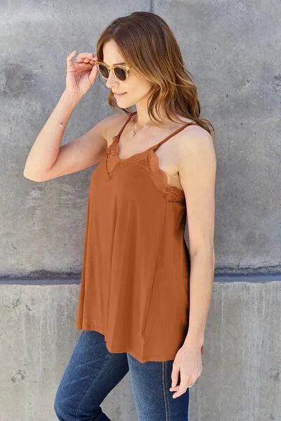 Flirty and Fabulous: Lace Trim V-Neck Cami Perfect for Any Occasion! Jewelry Bubble