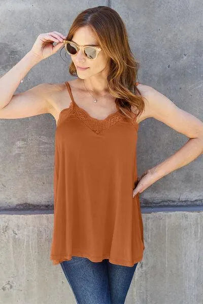 Flirty and Fabulous: Lace Trim V-Neck Cami Perfect for Any Occasion! Jewelry Bubble