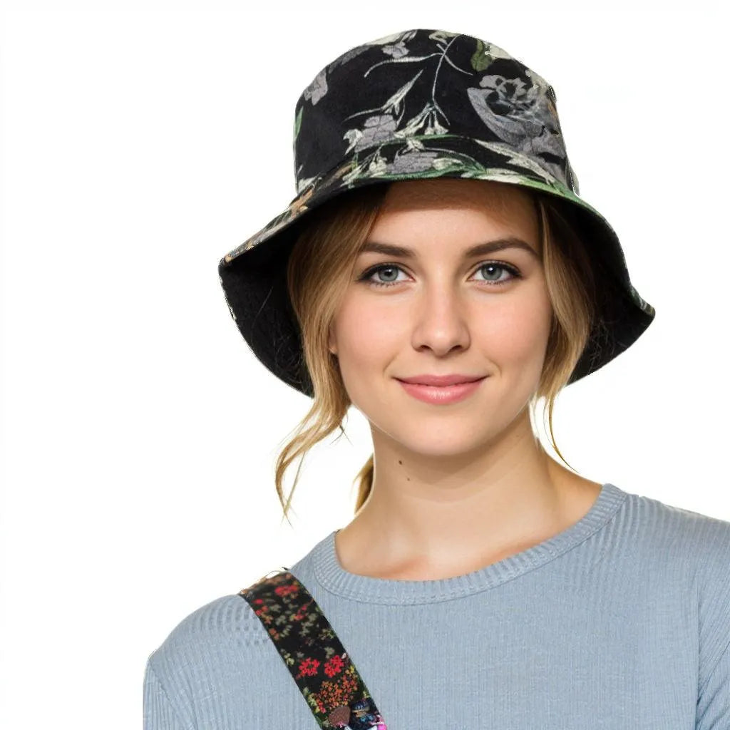 Floral Black Reversible Bucket Hat for Women - Shop Now and Stay Stylish! Jewelry Bubble