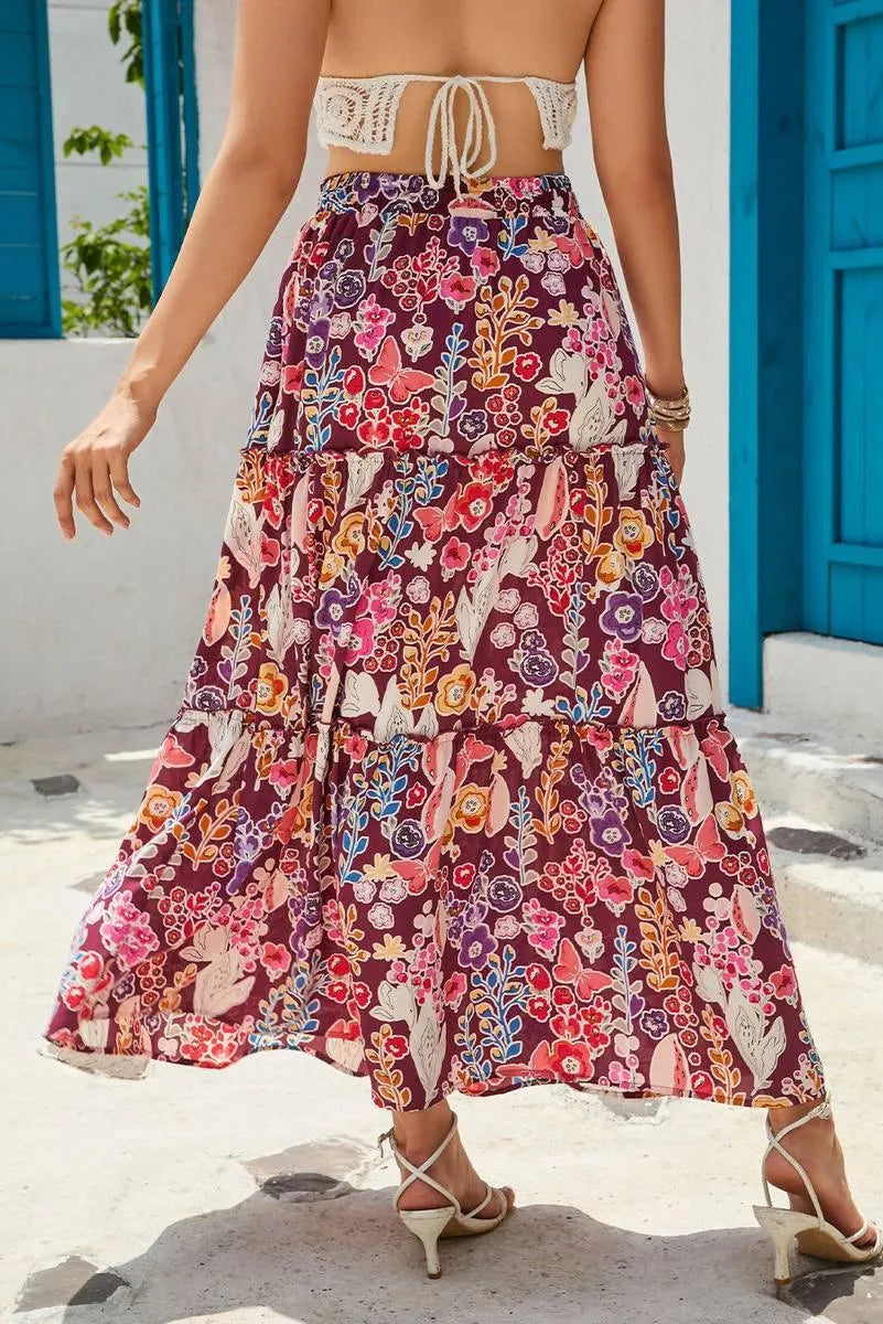 Floral Print High Waist Maxi Skirt: Embrace the Boho Chic Vibe Jewelry Bubble