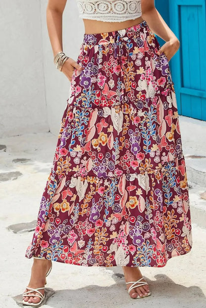 Floral Print High Waist Maxi Skirt: Embrace the Boho Chic Vibe Jewelry Bubble