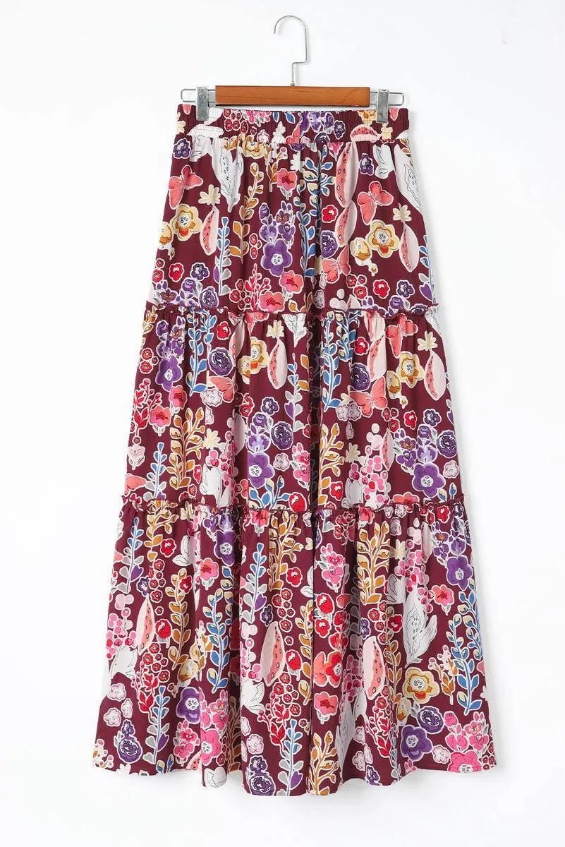 Floral Print High Waist Maxi Skirt: Embrace the Boho Chic Vibe Jewelry Bubble