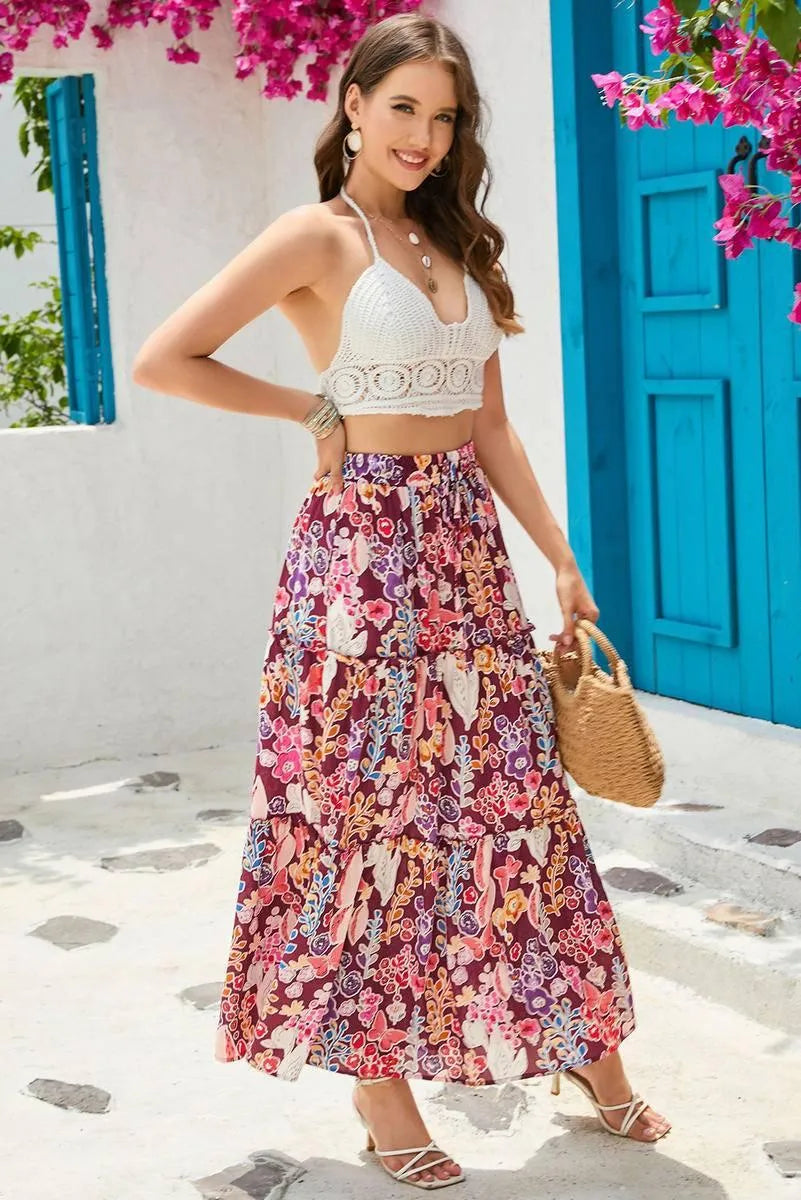 Floral Print High Waist Maxi Skirt: Embrace the Boho Chic Vibe Jewelry Bubble