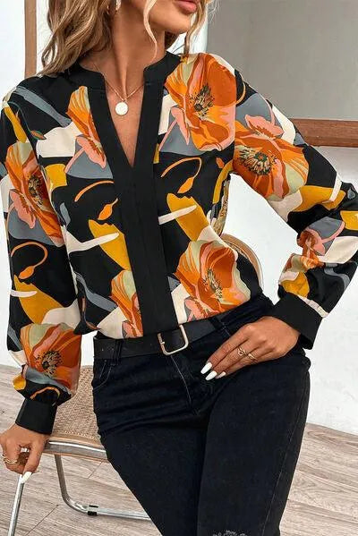Floral Print Notched Neck Blouse – Stylish Women's Fashion | Shop Now Jewelry Bubble