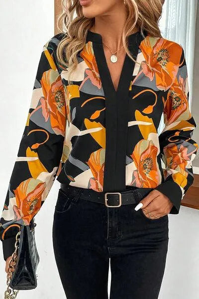 Floral Print Notched Neck Blouse – Stylish Women's Fashion | Shop Now Jewelry Bubble