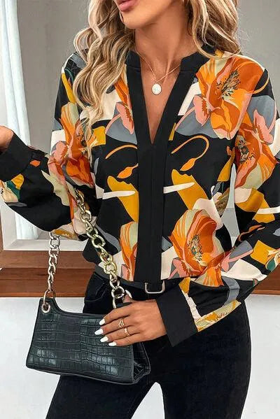 Floral Print Notched Neck Blouse – Stylish Women's Fashion | Shop Now Jewelry Bubble
