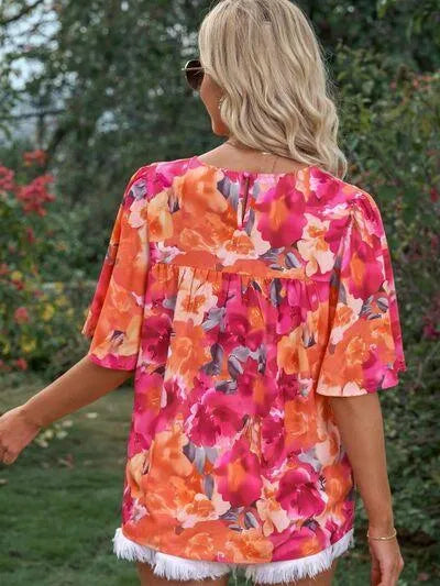 Floral Printed Half Sleeve Blouse for Everyday Style Jewelry Bubble