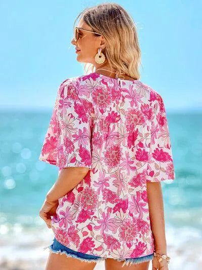 Floral Printed Half Sleeve Blouse for Everyday Style Jewelry Bubble