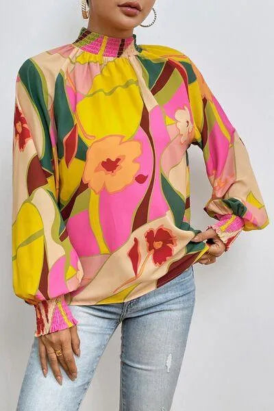 Floral Smocked Lantern Sleeve Blouse: Perfect for Any Summer Occasion! Jewelry Bubble