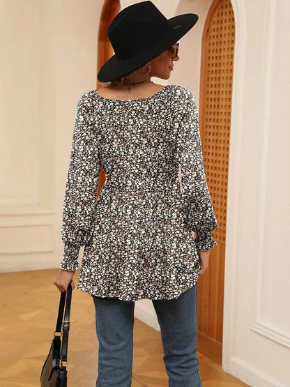Floral V-Neck Blouse with Lantern Sleeves - Shop Now Jewelry Bubble
