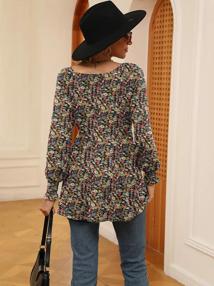 Floral V-Neck Blouse with Lantern Sleeves - Shop Now Jewelry Bubble
