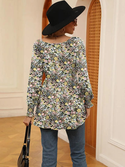 Floral V-Neck Blouse with Lantern Sleeves - Shop Now Jewelry Bubble