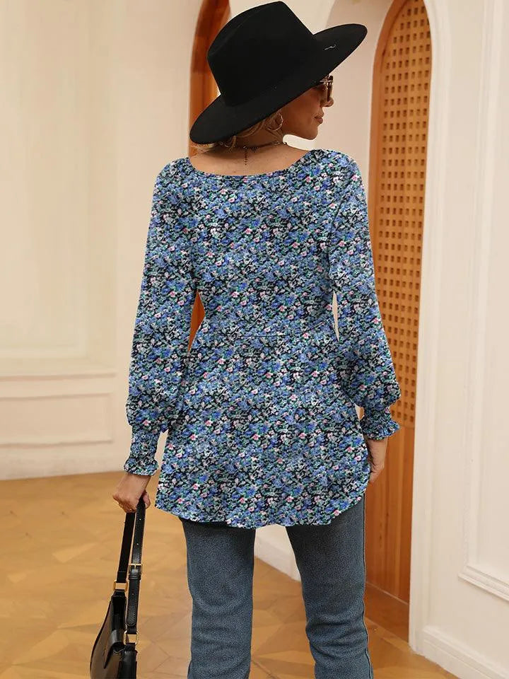 Floral V-Neck Blouse with Lantern Sleeves - Shop Now Jewelry Bubble
