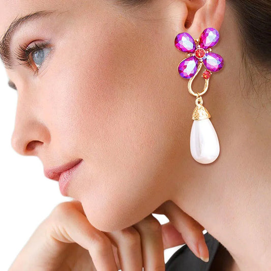 Flower Pearl Drop Earrings – Make a Bold Statement Jewelry Bubble