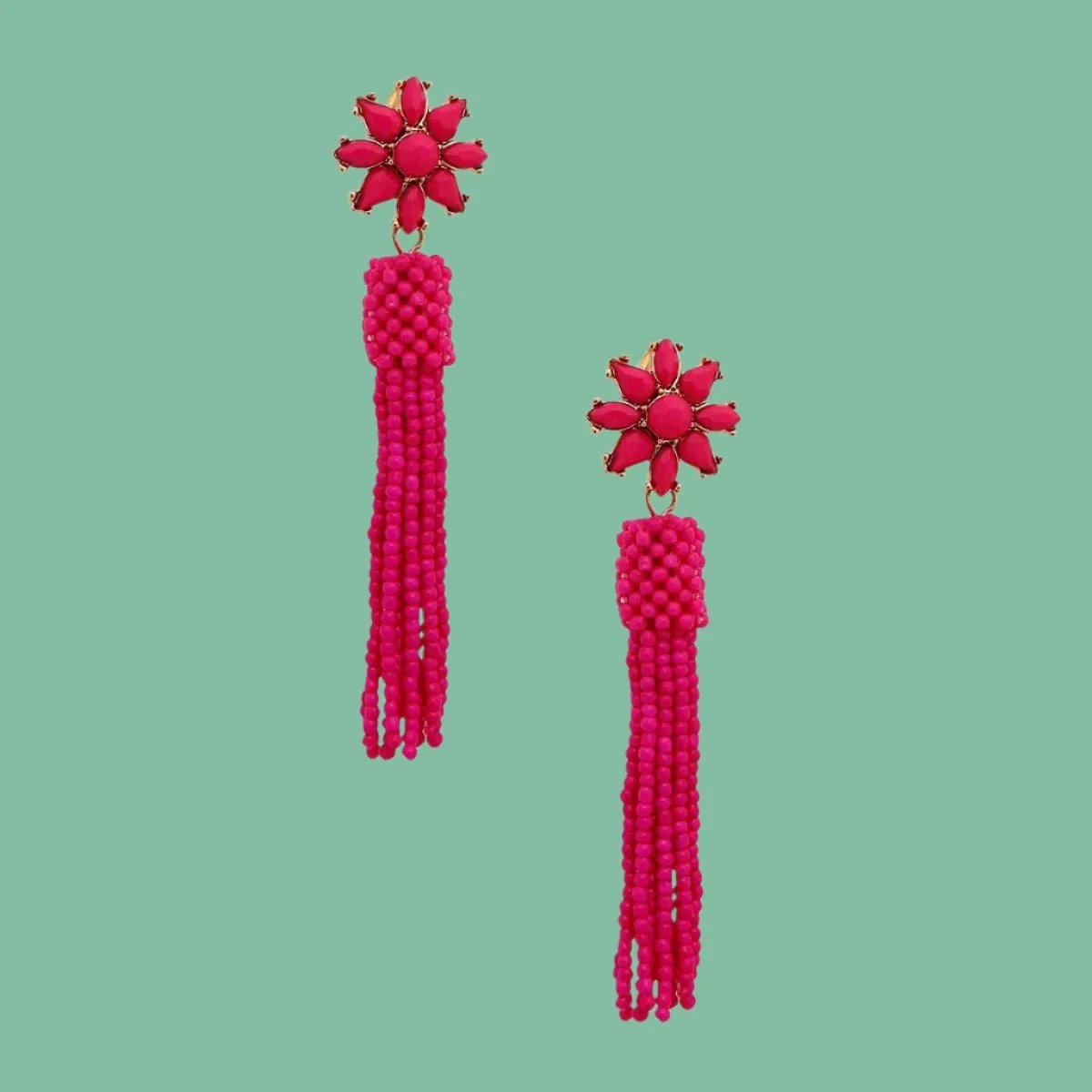 Fuchsia Stud Flower Dangle Tassel Earrings: Elevate Your Style | Buy Now