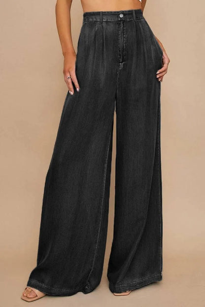 Get Comfy & Stylish: Shop Tencel Wide Leg Soft Denim Pants for Ladies Jewelry Bubble