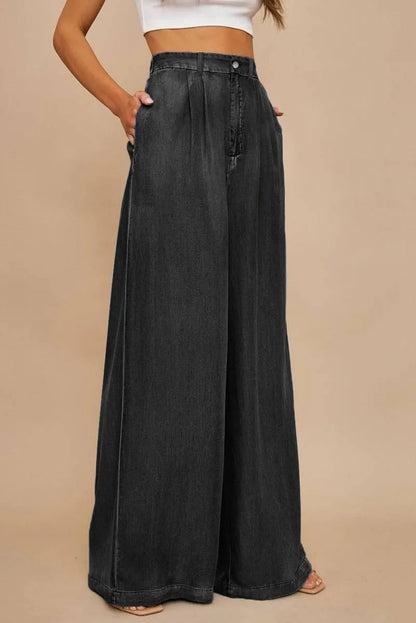 Get Comfy & Stylish: Shop Tencel Wide Leg Soft Denim Pants for Ladies Jewelry Bubble