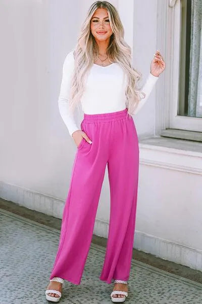 Get Comfy in Pink: Elastic Waist Pants for Women with Pockets Jewelry Bubble