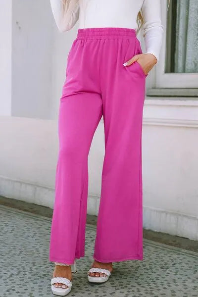 Get Comfy in Pink: Elastic Waist Pants for Women with Pockets Jewelry Bubble