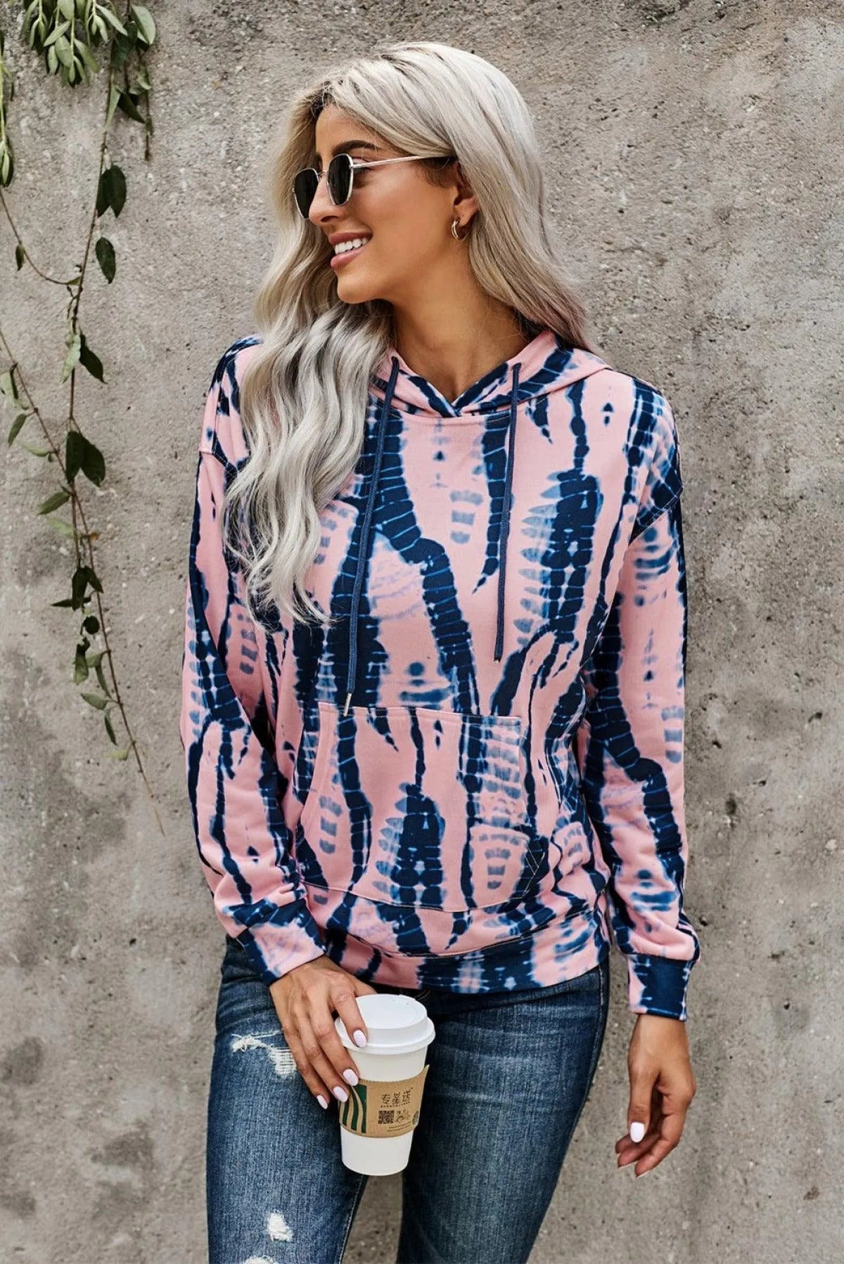 Get Cozy Tie-Dye Print Pullover Hoodie - Perfect for Ladies! Jewelry Bubble