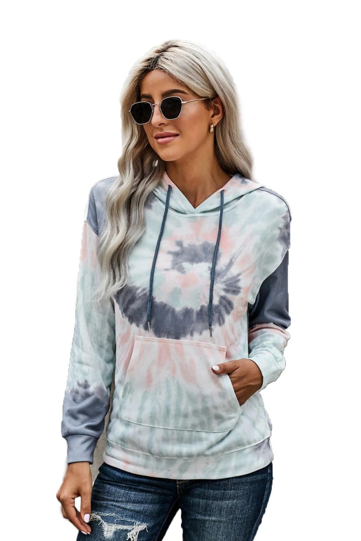 Get Cozy Tie-Dye Print Pullover Hoodie - Perfect for Ladies! Jewelry Bubble