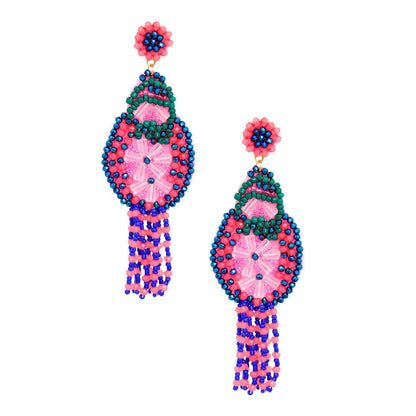 Get Dazzling: Pink, Green & Blue Beaded Earrings with Tassel Detail Jewelry Bubble