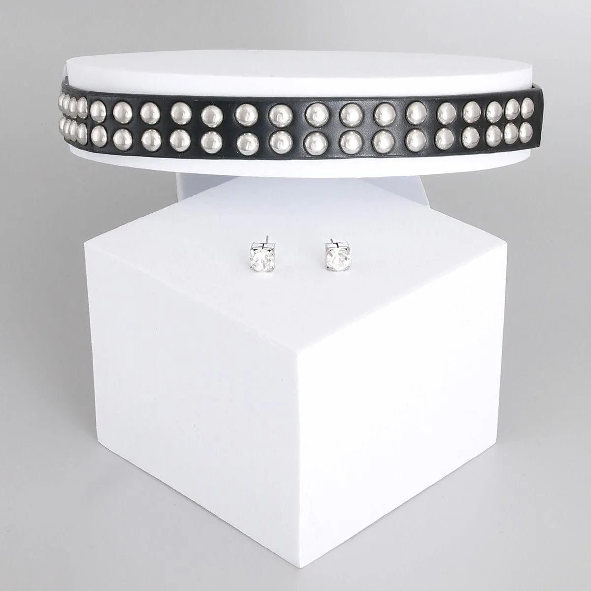 Get Edgy: Black Faux Leather Choker Necklace with Rhodium Studs Pinktown