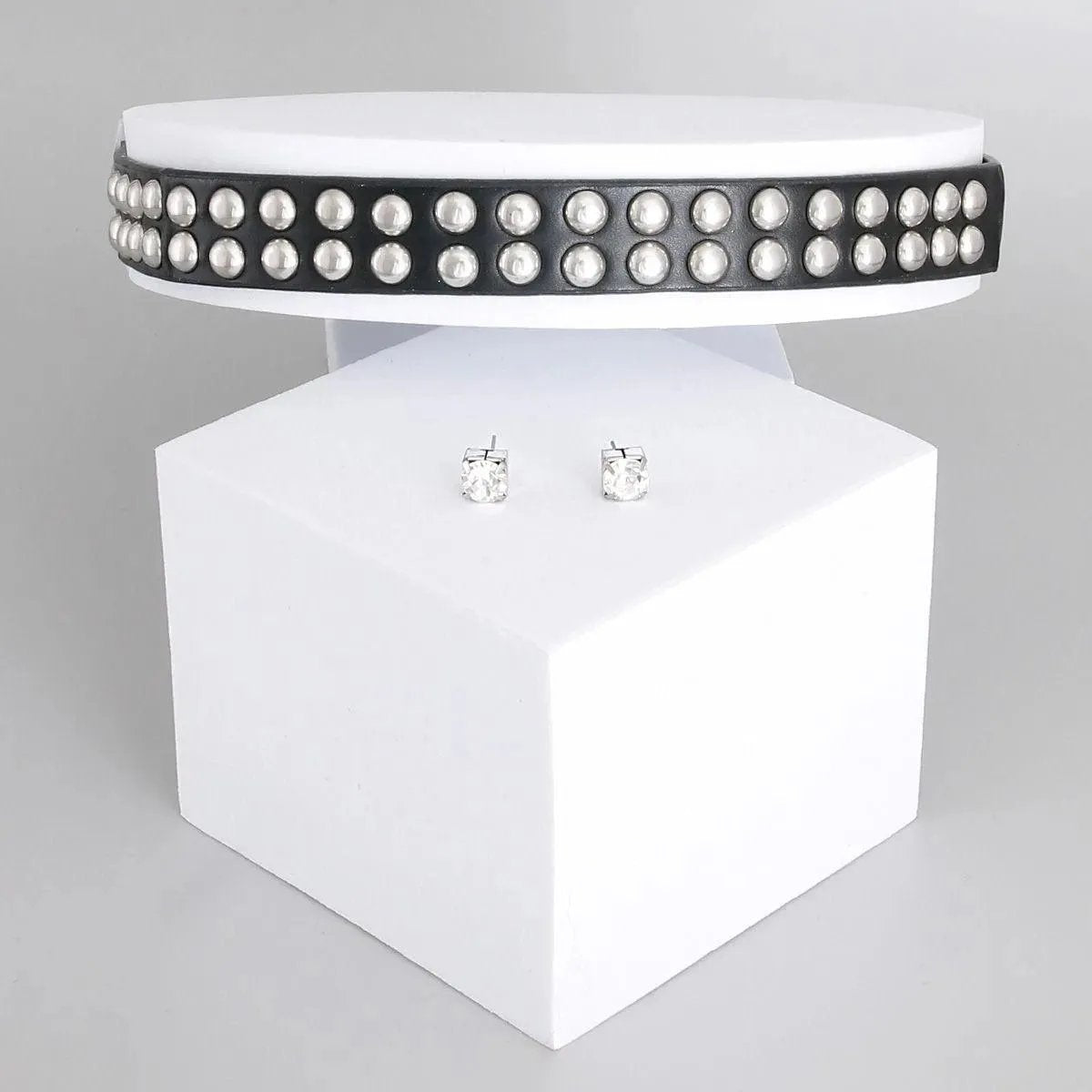 Get Edgy: Black Faux Leather Choker Necklace with Rhodium Studs