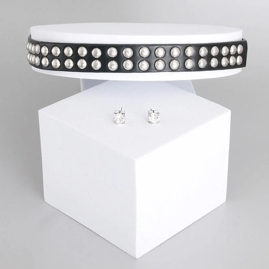 Get Edgy: Black Faux Leather Choker Necklace with Rhodium Studs Jewelry Bubble