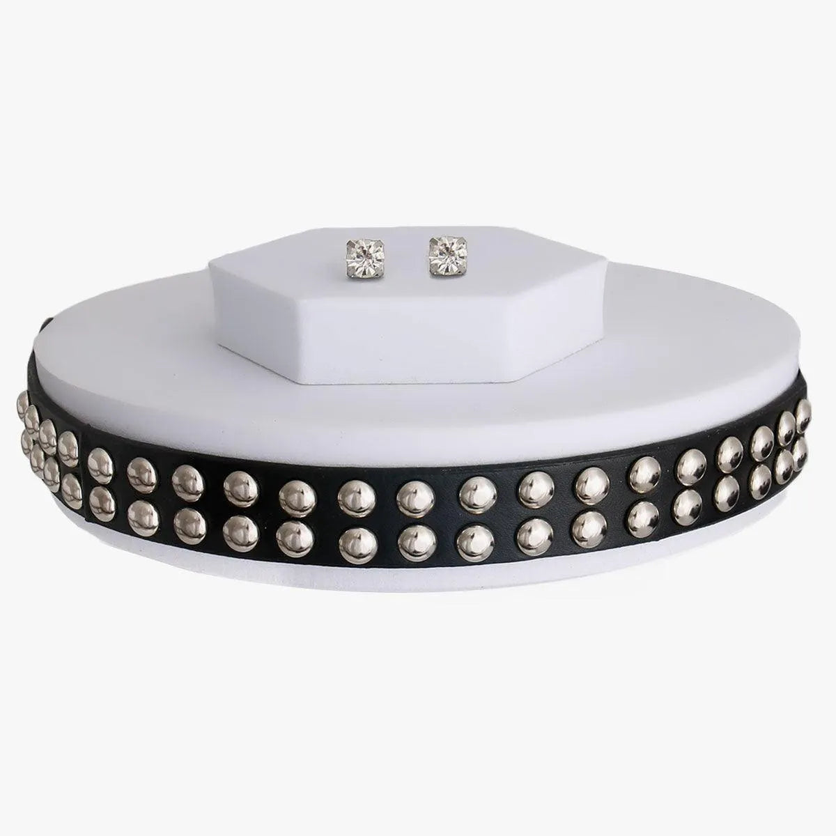 Get Edgy: Black Faux Leather Choker Necklace with Rhodium Studs Pinktown