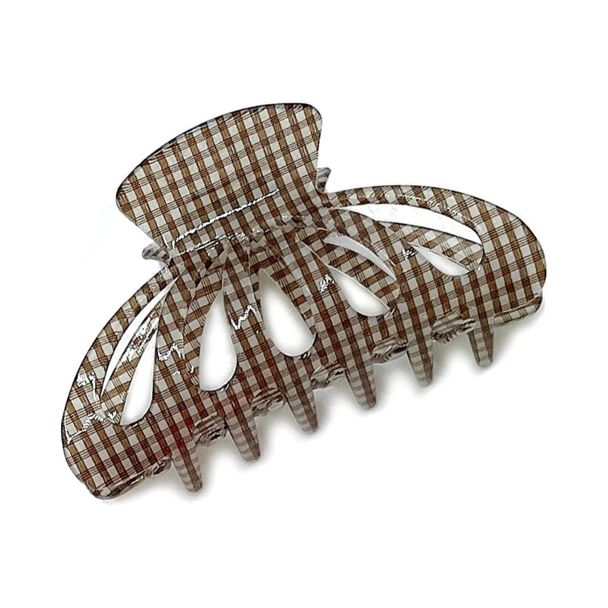 Get Effortless Style: Brown Gingham Hair Claw Clip - Buy Now Jewelry Bubble