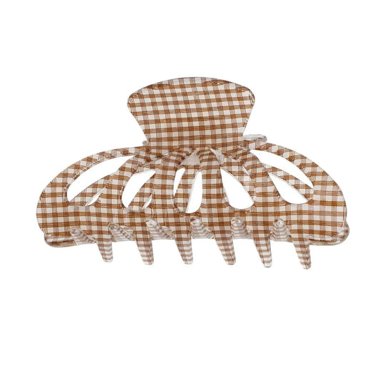 Get Effortless Style: Brown Gingham Hair Claw Clip - Buy Now Jewelry Bubble