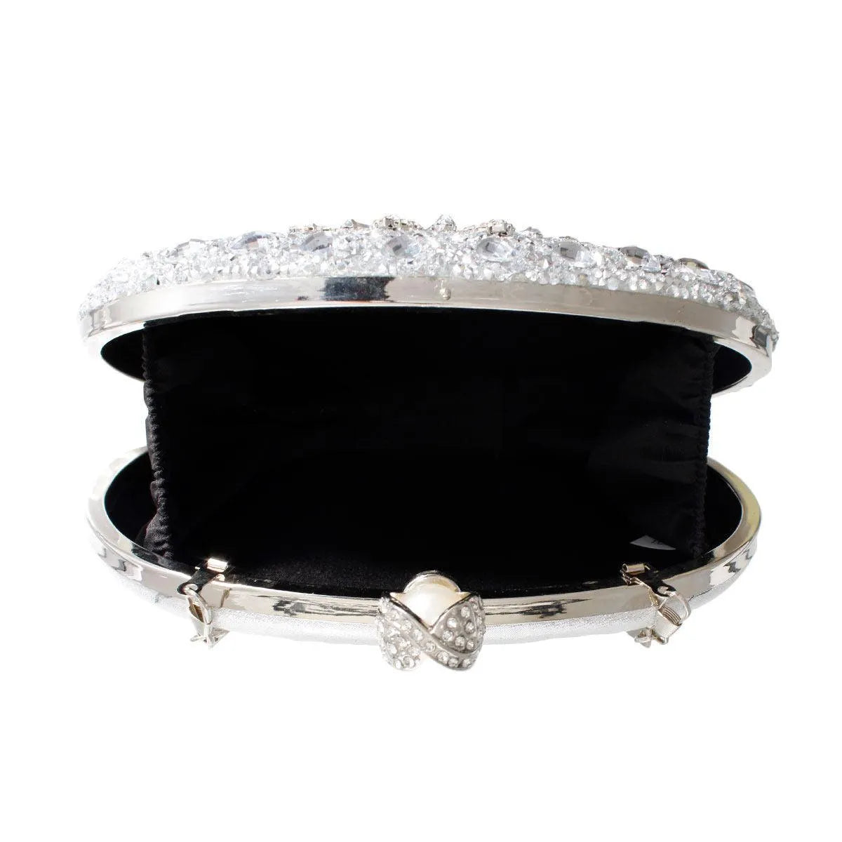 Get Glamorous with Silver Crystal Pearl Clutch for Women Jewelry Bubble