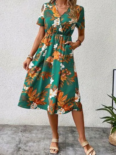 Get It Now: Stunning Short Sleeve Teal Floral Surplice Dress! Jewelry Bubble