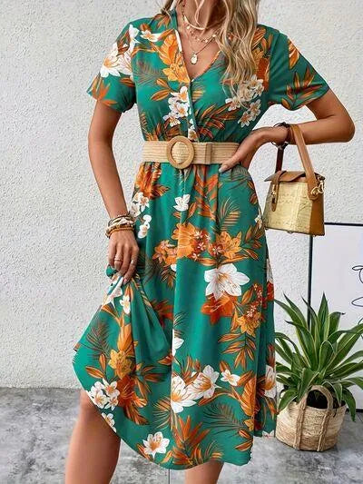 Get It Now: Stunning Short Sleeve Teal Floral Surplice Dress! Jewelry Bubble