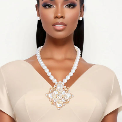 Get Noticed: Stunning Filigree Flower Cream Necklace Set Jewelry Bubble