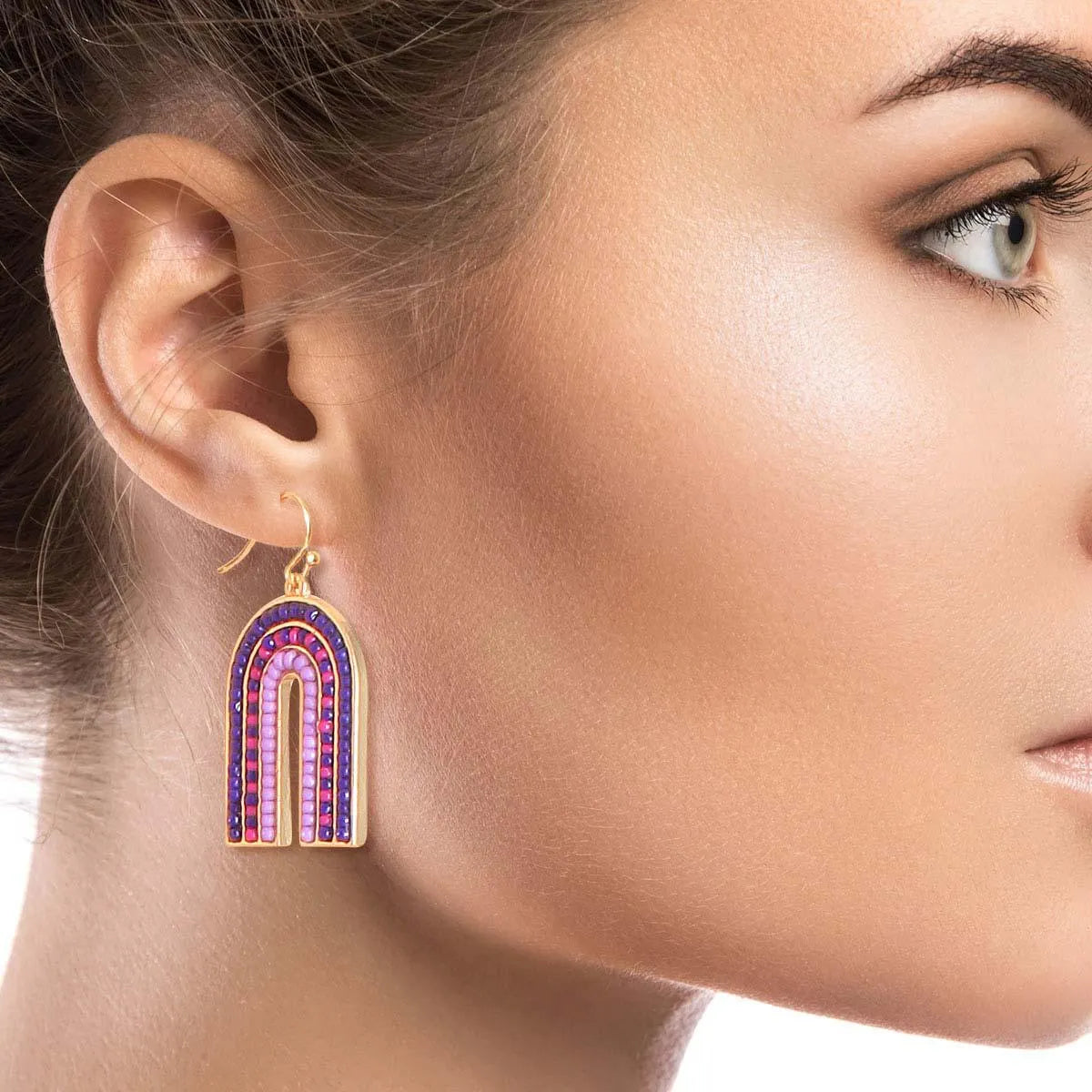 Get Noticed with Purple Seed Beaded Arch Earrings - Shop Now! Jewelry Bubble