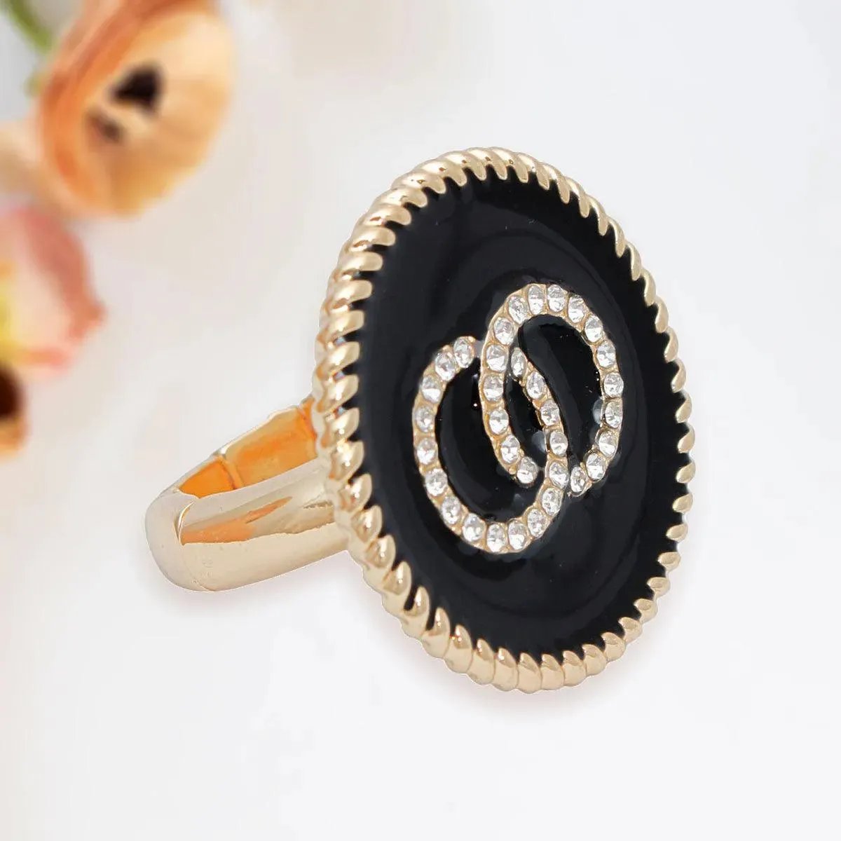 Get Noticed with the Black Medallion Cocktail Ring Infinity Statement - Fashion Jewelry