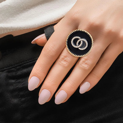 Get Noticed with the Black Medallion Cocktail Ring Infinity Statement - Fashion Jewelry Jewelry Bubble